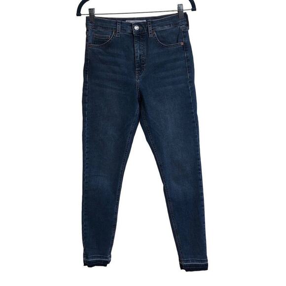 Topshop Women's Moto Jamie High-Rise Raw Hem Skinny Jeans In Blue Denim Size 28 - Picture 1 of 10